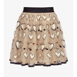 MonnaLisa Beige Heart Embroidered Skirt Size 10